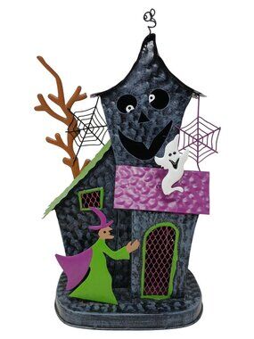 Tin Halloween Luminary Spooky Haunted House Decoration Ghost Witch #SB